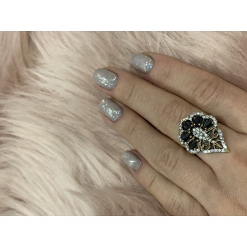 925 STERLING SILVER BLACK TOURMALINE (SHERL) & CZ SET