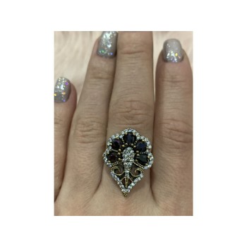 925 STERLING SILVER BLACK TOURMALINE (SHERL) & CZ SET