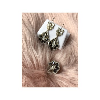 925 STERLING SILVER BLACK TOURMALINE (SHERL) & CZ SET