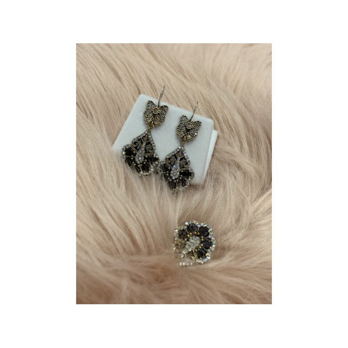 925 STERLING SILVER BLACK TOURMALINE (SHERL) & CZ SET