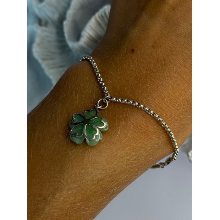 925 Sterling Silver Jade Flower Bracelet Length 7