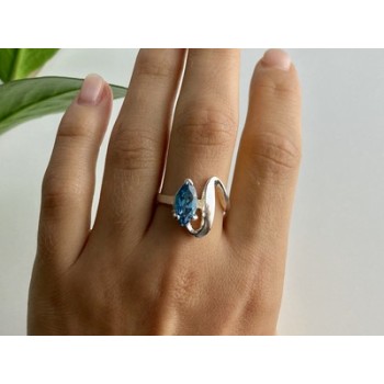925 Sterling Silver Aquamarine Ring Size 9.5