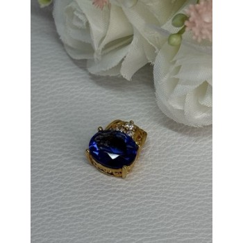 925 Sterling Silver Gold Plated Sapphire & Beryl Pendant Length 0.65 Inch