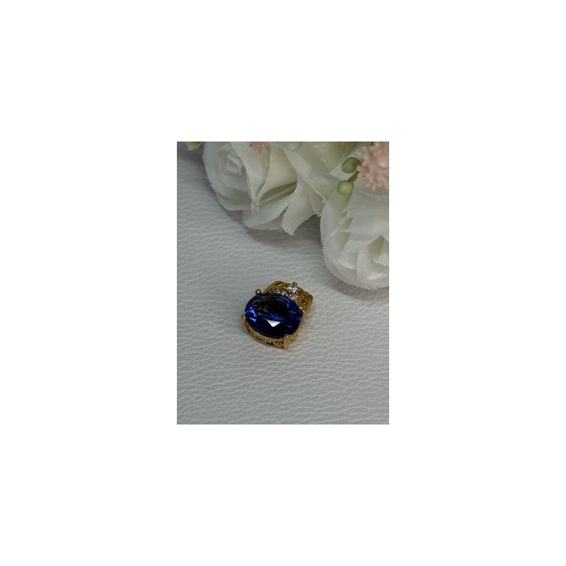 925 Sterling Silver Gold Plated Sapphire & Beryl Pendant Length 0.65 Inch