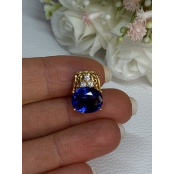 925 Sterling Silver Gold Plated Sapphire & Beryl Pendant Length 0.65 Inch