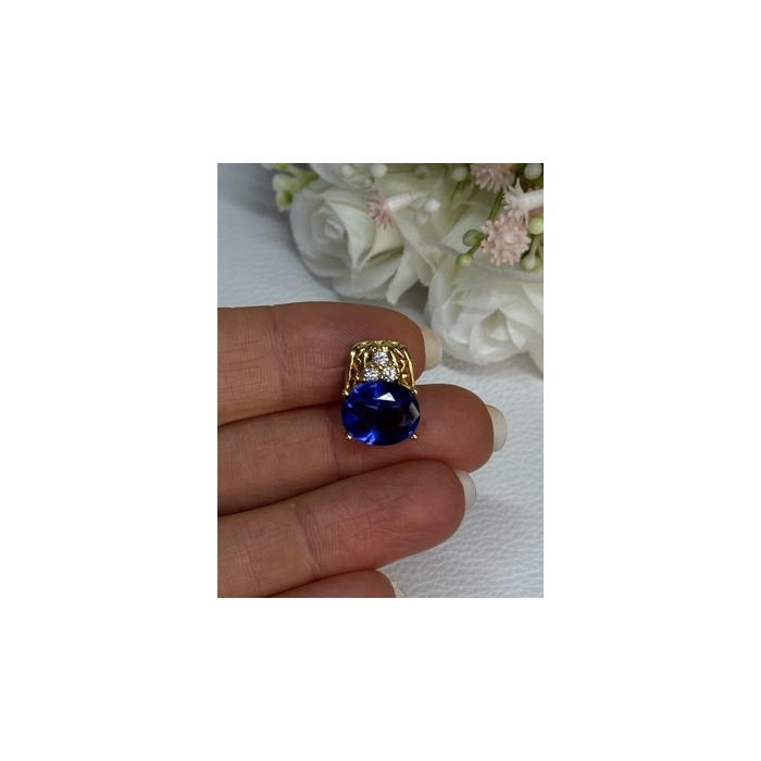 925 Sterling Silver Gold Plated Sapphire & Beryl Pendant Length 0.65 Inch