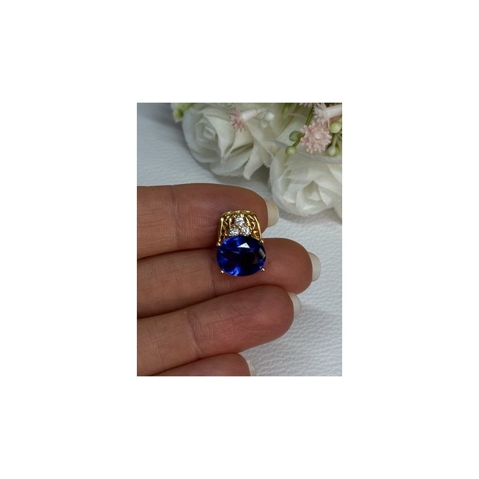925 Sterling Silver Gold Plated Sapphire & Beryl Pendant Length 0.65 Inch