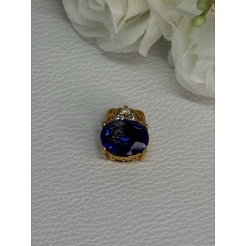 925 Sterling Silver Gold Plated Sapphire & Beryl Pendant Length 0.65 Inch