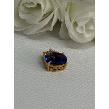 925 Sterling Silver Gold Plated Sapphire & Beryl Pendant Length 0.65 Inch