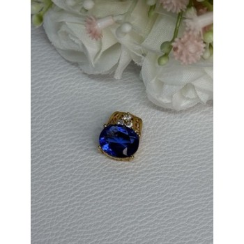 925 Sterling Silver Gold Plated Sapphire & Beryl Pendant Length 0.65 Inch