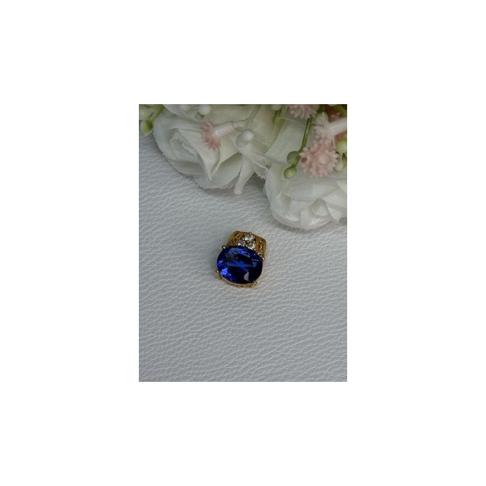 925 Sterling Silver Gold Plated Sapphire & Beryl Pendant Length 0.65 Inch