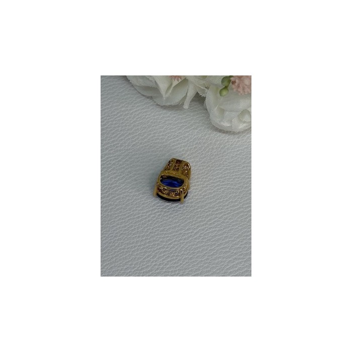 925 Sterling Silver Gold Plated Sapphire & Beryl Pendant Length 0.65 Inch