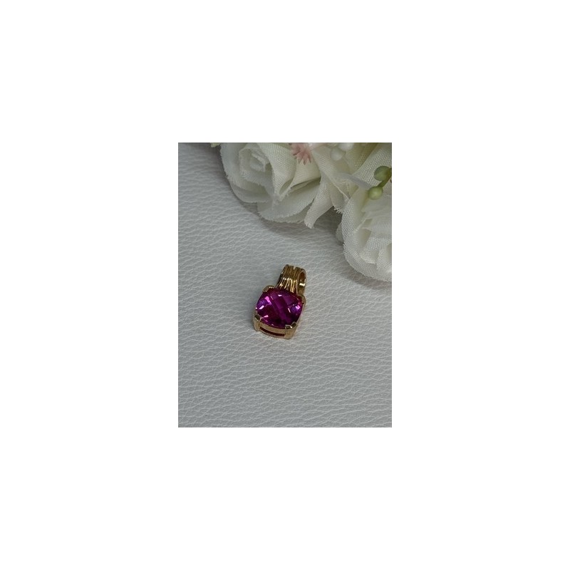 925 Sterling Silver Gold Plated Pink Spinel Pendant Length 0.70 Inch
