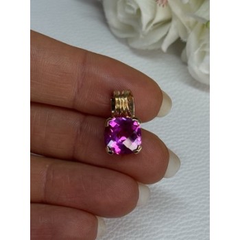 925 Sterling Silver Gold Plated Pink Spinel Pendant Length 0.70 Inch