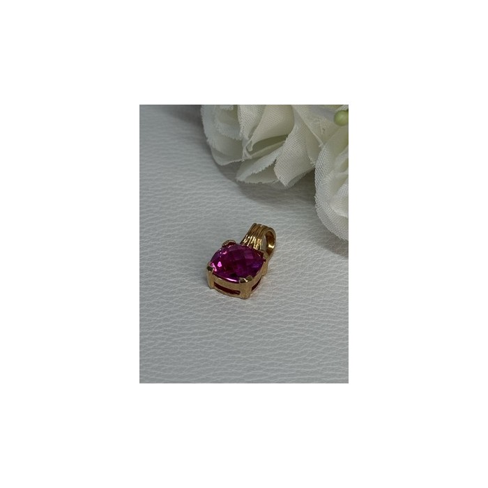 925 Sterling Silver Gold Plated Pink Spinel Pendant Length 0.70 Inch