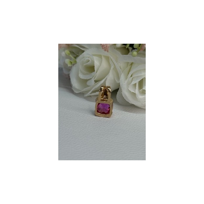 925 Sterling Silver Gold Plated Pink Spinel Pendant Length 0.70 Inch