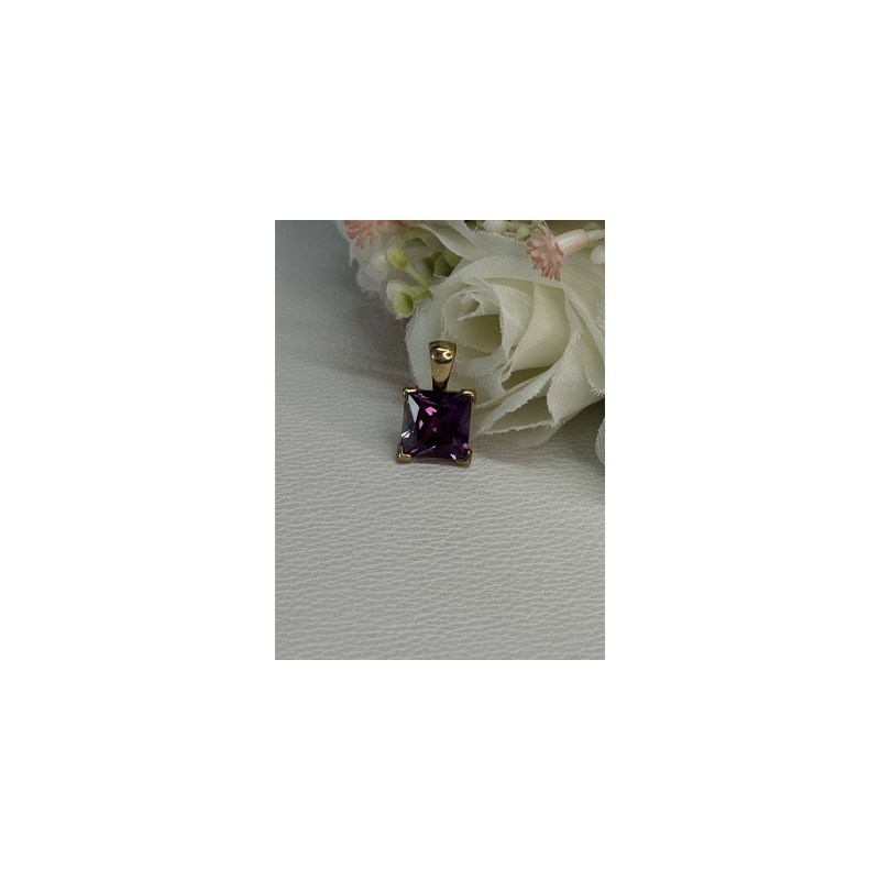 925 Sterling Silver Gold Plated Amethyst Pendant Length 0.70 Inch
