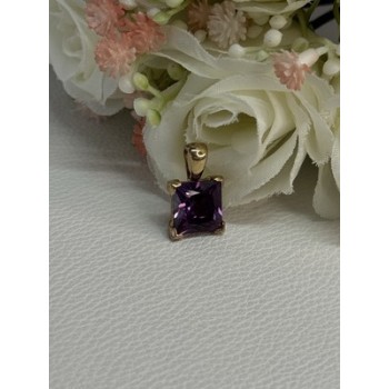 925 Sterling Silver Gold Plated Amethyst Pendant Length 0.70 Inch