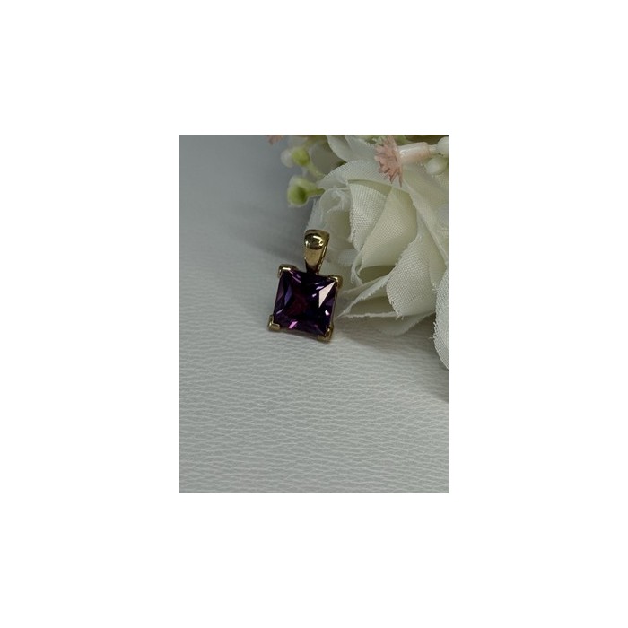 925 Sterling Silver Gold Plated Amethyst Pendant Length 0.70 Inch