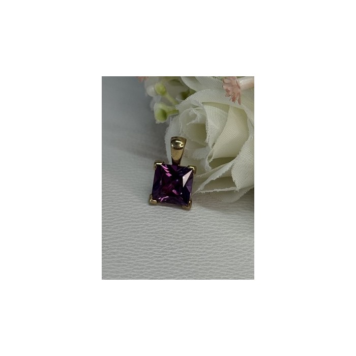 925 Sterling Silver Gold Plated Amethyst Pendant Length 0.70 Inch