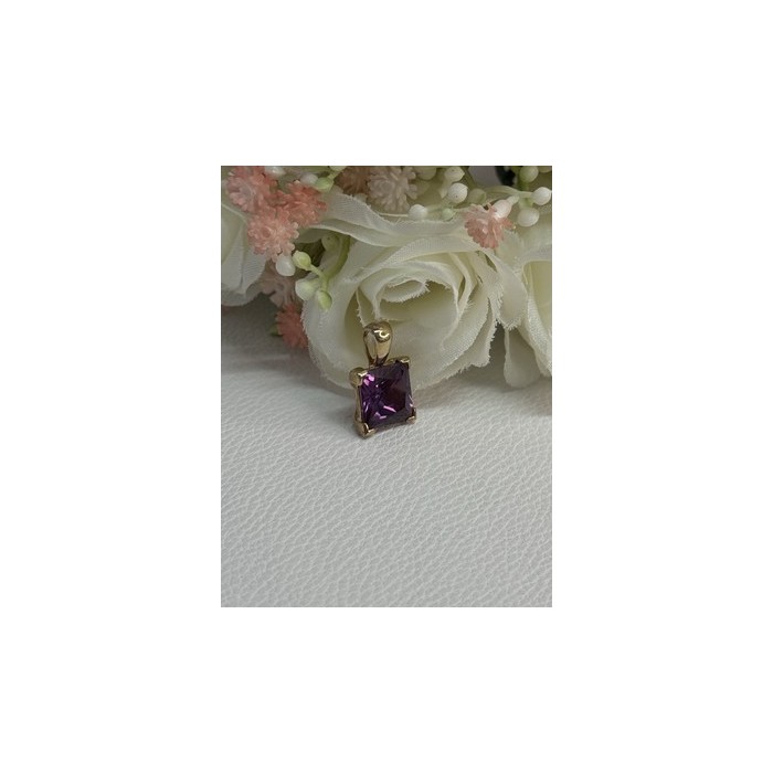 925 Sterling Silver Gold Plated Amethyst Pendant Length 0.70 Inch