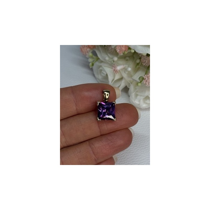 925 Sterling Silver Gold Plated Amethyst Pendant Length 0.70 Inch