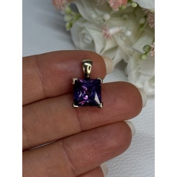 925 Sterling Silver Gold Plated Amethyst Pendant Length 0.70 Inch