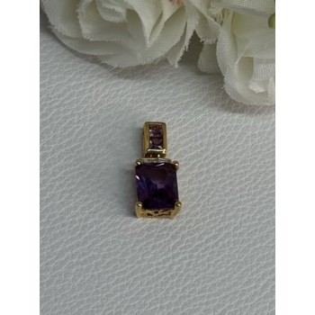 925 Sterling Silver Gold Plated Amethyst Pendant Length 0.80 Inch