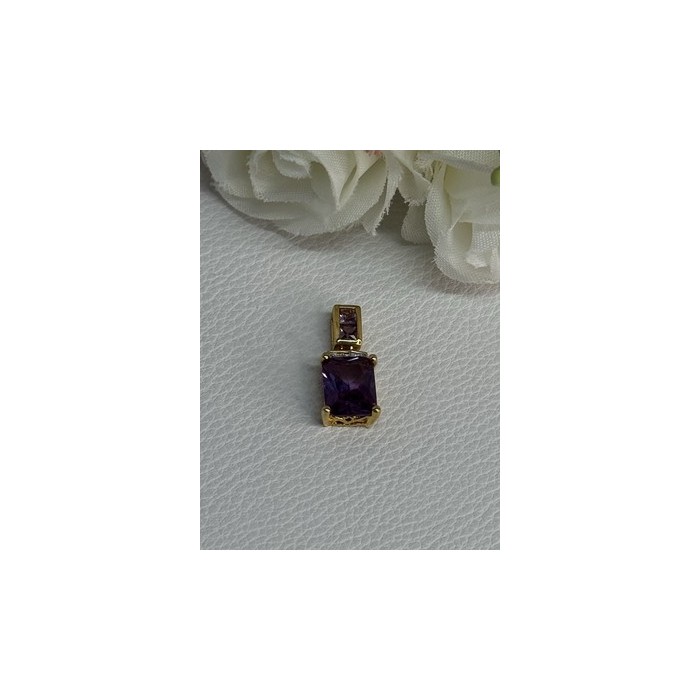 925 Sterling Silver Gold Plated Amethyst Pendant Length 0.80 Inch