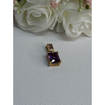 925 Sterling Silver Gold Plated Amethyst Pendant Length 0.80 Inch