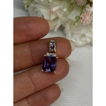 925 Sterling Silver Gold Plated Amethyst Pendant Length 0.80 Inch