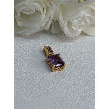 925 Sterling Silver Gold Plated Amethyst Pendant Length 0.80 Inch