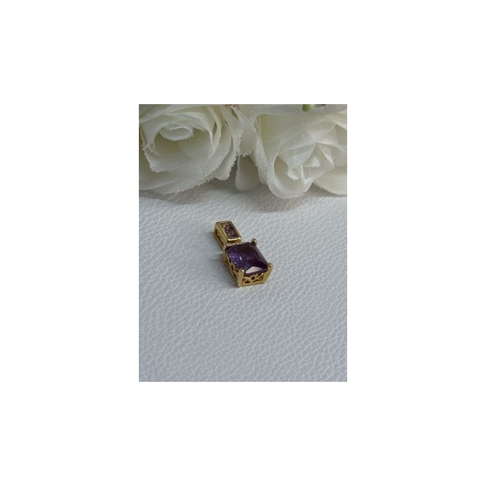 925 Sterling Silver Gold Plated Amethyst Pendant Length 0.80 Inch