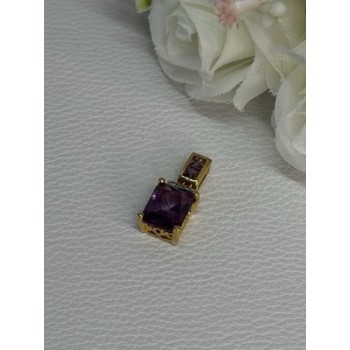 925 Sterling Silver Gold Plated Amethyst Pendant Length 0.80 Inch
