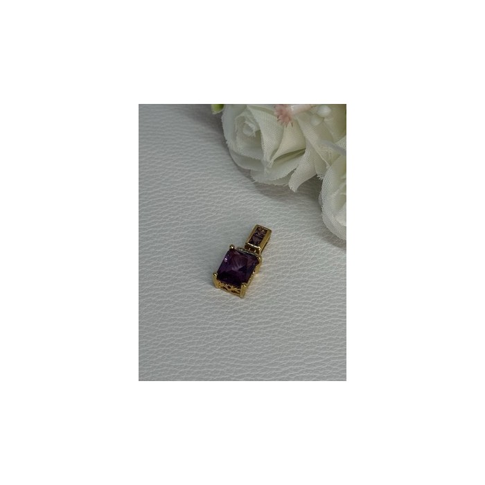 925 Sterling Silver Gold Plated Amethyst Pendant Length 0.80 Inch