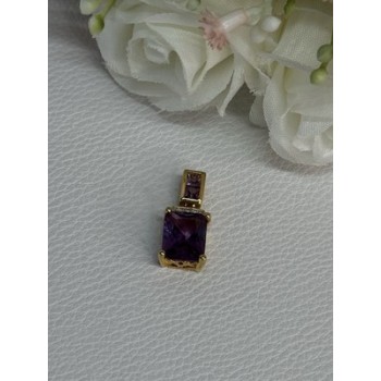 925 Sterling Silver Gold Plated Amethyst Pendant Length 0.80 Inch