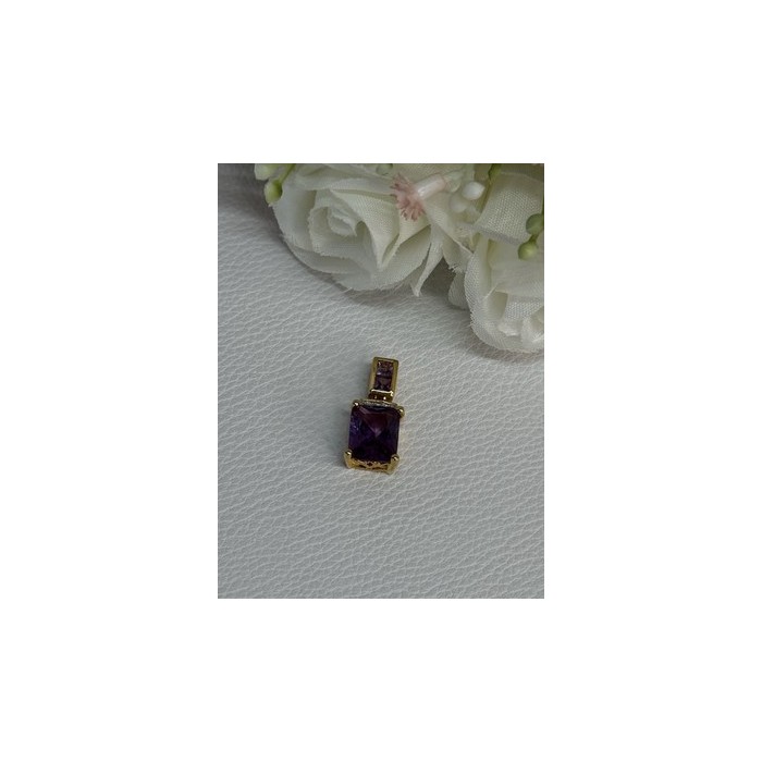 925 Sterling Silver Gold Plated Amethyst Pendant Length 0.80 Inch