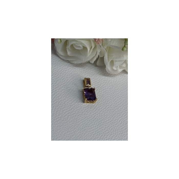 925 Sterling Silver Gold Plated Amethyst Pendant Length 0.80 Inch