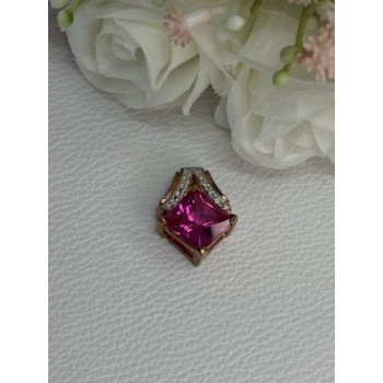 925 Sterling Silver Gold Plated Pink Topaz Pendant Length 0.80 Inch