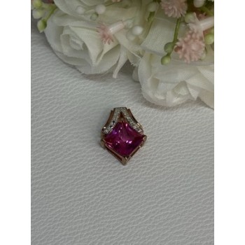 925 Sterling Silver Gold Plated Pink Topaz Pendant Length 0.80 Inch