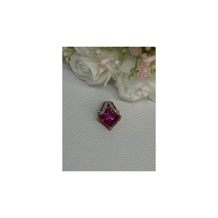 925 Sterling Silver Gold Plated Pink Topaz Pendant Length 0.80 Inch
