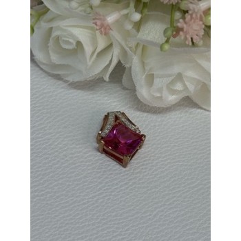 925 Sterling Silver Gold Plated Pink Topaz Pendant Length 0.80 Inch