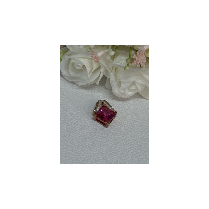 925 Sterling Silver Gold Plated Pink Topaz Pendant Length 0.80 Inch