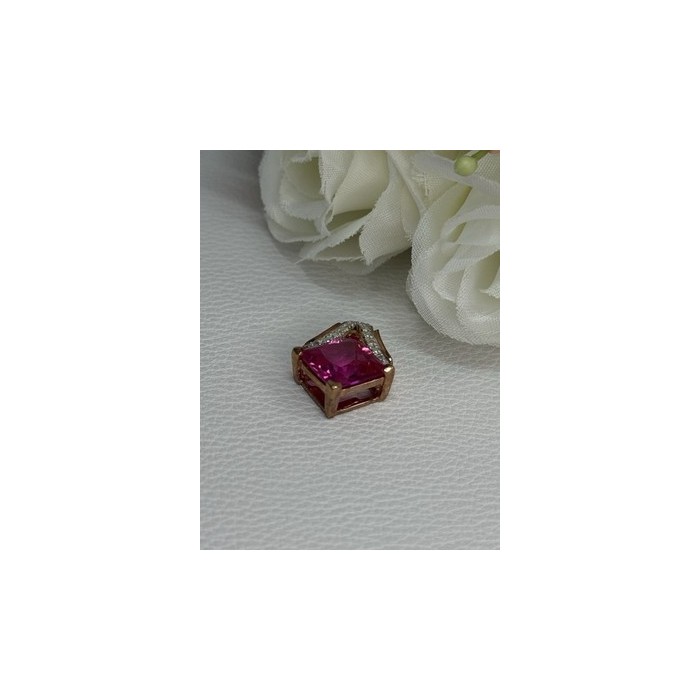 925 Sterling Silver Gold Plated Pink Topaz Pendant Length 0.80 Inch