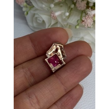 925 Sterling Silver Gold Plated Pink Topaz Pendant Length 0.80 Inch