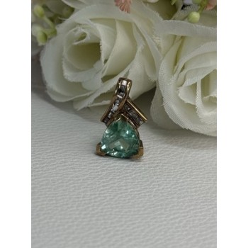 925 Sterling Silver Gold Plated Aquamarine & Beryl Pendant Length 0.76 Inch