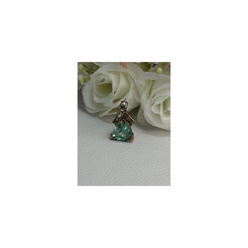 925 Sterling Silver Gold Plated Aquamarine & Beryl Pendant Length 0.76 Inch