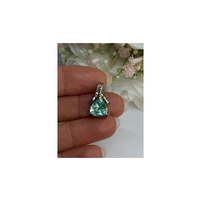 925 Sterling Silver Gold Plated Aquamarine & Beryl Pendant Length 0.76 Inch
