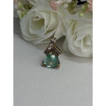 925 Sterling Silver Gold Plated Aquamarine & Beryl Pendant Length 0.76 Inch