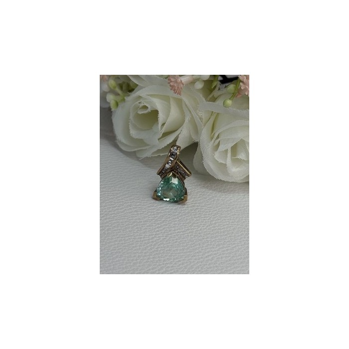 925 Sterling Silver Gold Plated Aquamarine & Beryl Pendant Length 0.76 Inch